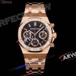 Swiss 7750 Audemars Piguet Royal Oak 38mm Rose Gold Black Dial Chronograph Watch